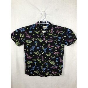 Tipsy Elves Shirt Mens Large Black Neon Dinosaur Short Sleeve Button Up Fun